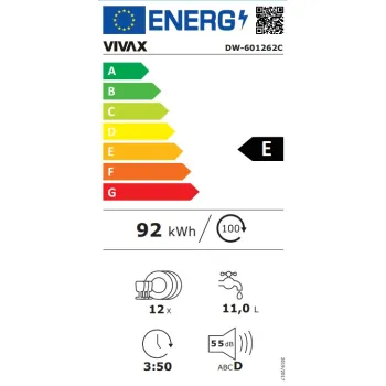 Vivax DW-601262C mosogatógép, 12 teríték, 59.8x60x84.5 cm 