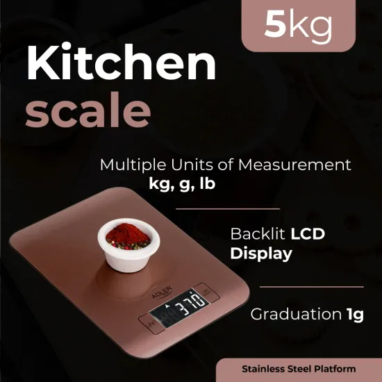 Adler AD3183C digitális konyhai mérleg, 5kg-os méréshatárral, réz szín