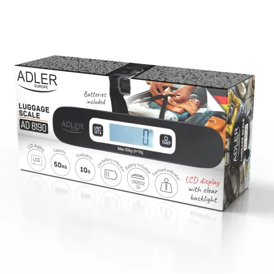 Adler AD 8190 digitális bőrönd és poggyászmérleg, fekete szín 