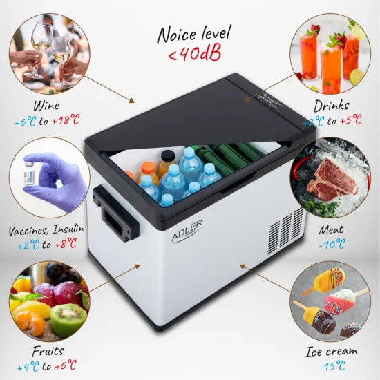 Adler AD8081 kompresszoros hűtőláda, 40L, szürke szín 