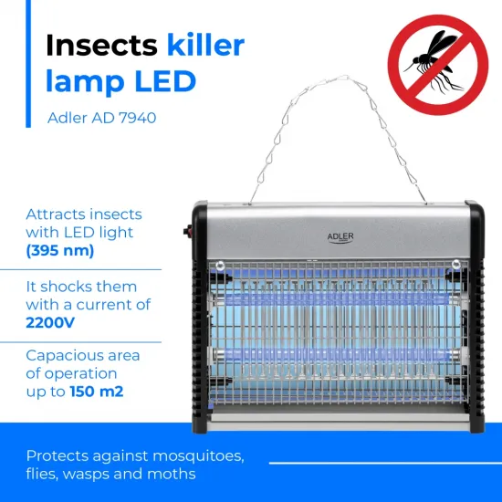 Adler AD7940 elektromos rovarcsapda, szürke szín 