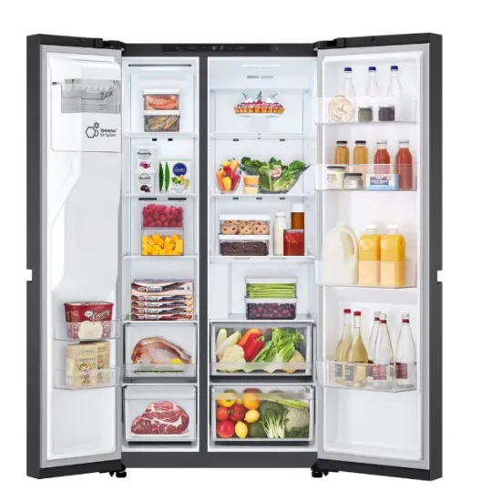 LG GSLC40EPPE side by side hűtőszekrény, Smart Inverter Kompresszor, 417/221L, 91.3x73.5x179 cm, matt éjfekete szín 