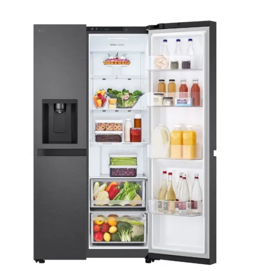 LG GSLC40EPPE side by side hűtőszekrény, Smart Inverter Kompresszor, 417/221L, 91.3x73.5x179 cm, matt éjfekete szín 