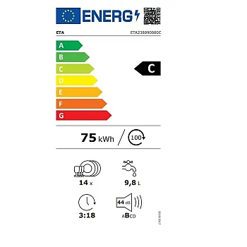 Eta 238090000C mosogatógép, 14 teríték, inverter motor, 3 kosár, automatikus ajtónyitás, 59.8x61x84.5 cm 