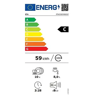 Eta 238290000C mosogatógép, 10 teríték, 3 kosár, inverter motor, automatikus ajtónyitás, 44.8x61x84.5 cm 