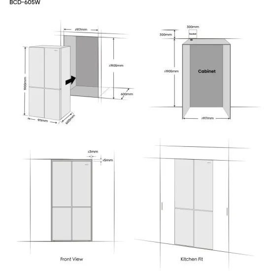Hisense RQ768N4GVE Total No Frost side by side hűtőszekrény francia ajtós kialakítással, inverteres kompresszor, 381/210L, 91.1x60x190 cm, szürke szín
