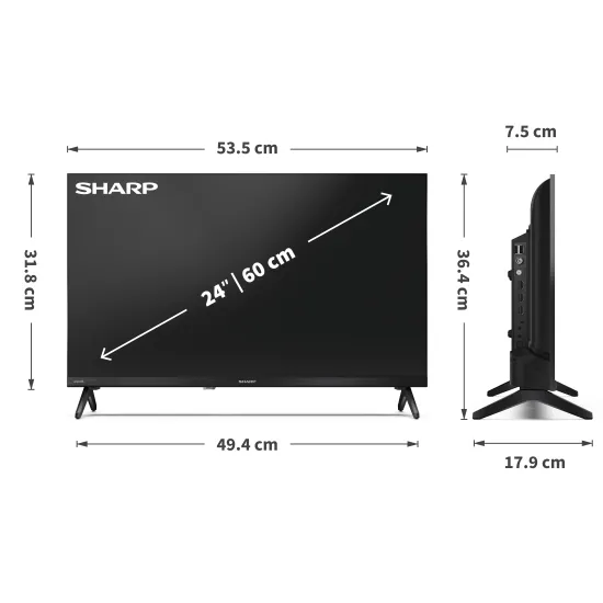 Sharp 24HF2265E HD Ready Smart LED TV, 24", 60.96 cm 