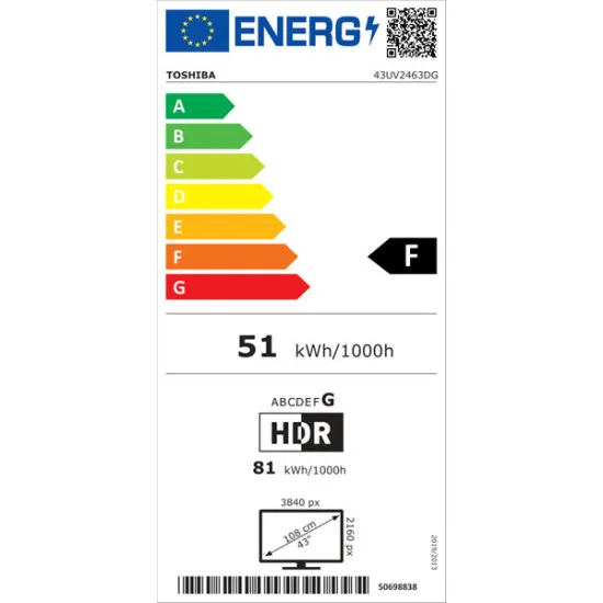 Toshiba 43UV2463DG 4K UHD Smart TV, 43", 109.22 cm