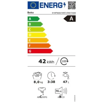 Beko B1WFM2821WEE elöltöltős mosógép, 8 kg, gőz, 60x52x84.7 cm
