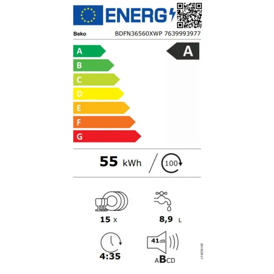 Beko BDFN36560XWP mosogatógép, 15 teríték, 3 kosár, automatikus ajtónyitás, Wifi, 59.8x60x85 cm, acélszürke szín