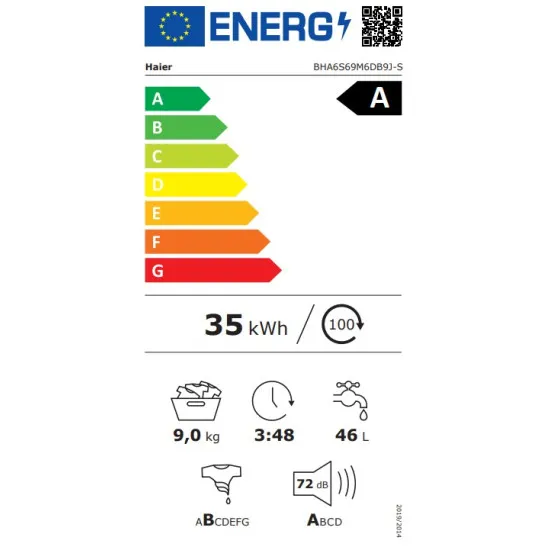 Haier BHA6S69M6DB9J-S beépíthető elöltöltős mosógép, 9 kg, inverter motor, Wifi, gőz, 60x52.5x82 cm