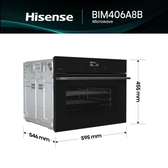 Hisense BIM406A8B beépíthető kompakt sütő és mikró, 50L, 59.5x54.6x45.5 cm, fekete szín 