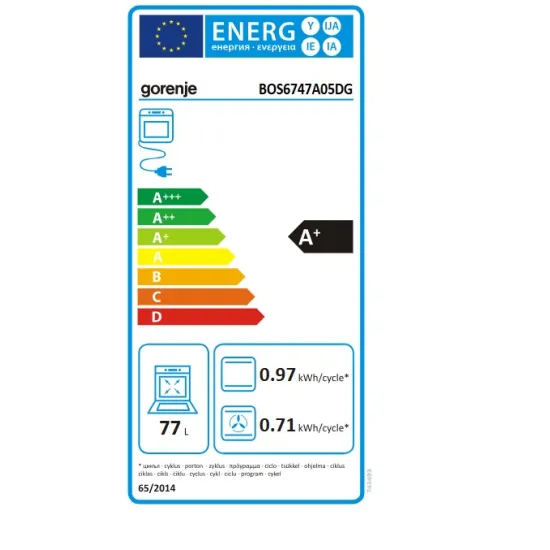Gorenje BOS6747A05DG beépíthető sütő, 77L, 59.5x56.4x59.5 cm, fekete szín 