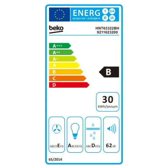 Beko HNT63322BH beépíthető kihúzható konyhai elszívó, 59.5x31.5x22.5 cm, fekete szín 