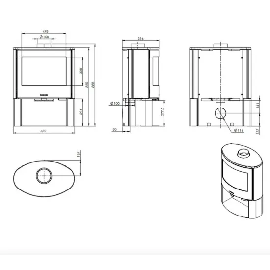 Nordflam Bolonia öntvény kandalló íves üveggel 10,5kW