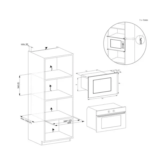 Candy CA38FL7N25WXB beépíthető mikrohullámú sütő, grill, 25 liter, 59.5x36.75x38.5 cm, fekete szín