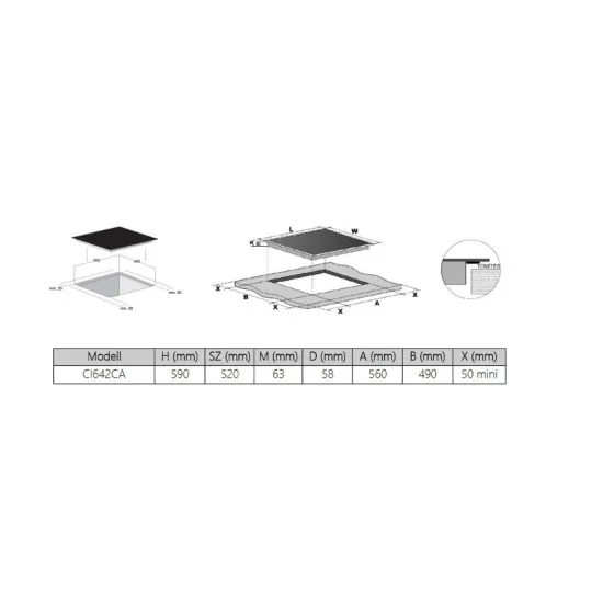 Candy CI642CA beépíthető indukciós kerámialap, fekete szín, 59x52x6.2 cm