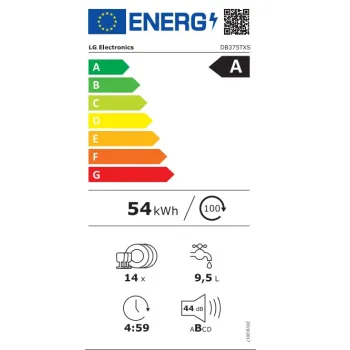 LG DB375TXS teljesen beépíthető mosogatógép, 14 teríték, inverter motor, 3 kosár, Wifi, automatikus ajtónyitás, 59.8x55.4x81.5 cm