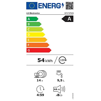 LG DF273FWS mosogatógép, 14 teríték, inverter motor, Wifi, automatikus ajtónyitás, 3 kosár, 60x60x85 cm