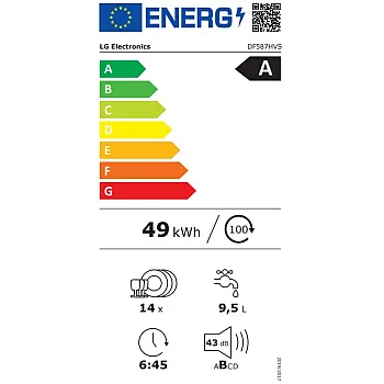 LG DF587HVS mosogatógép, 14 teríték, 3 kosár, automatikus ajtónyitás, Wifi, inverter motor, 60x60x85 cm, hamvas ezüst szín 
