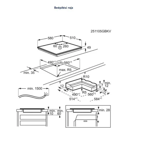 Electrolux EIS62453IT beépíthető indukciós kerámialap, 58x51x4.4 cm, fekete szín 