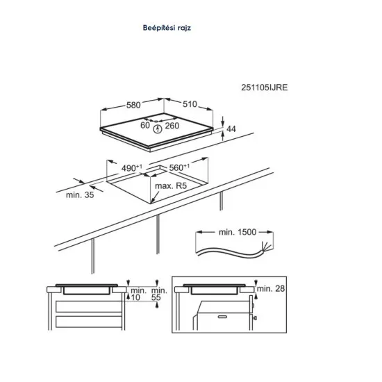Electrolux EIS62453IT beépíthető indukciós kerámialap, 58x51x4.4 cm, fekete szín 