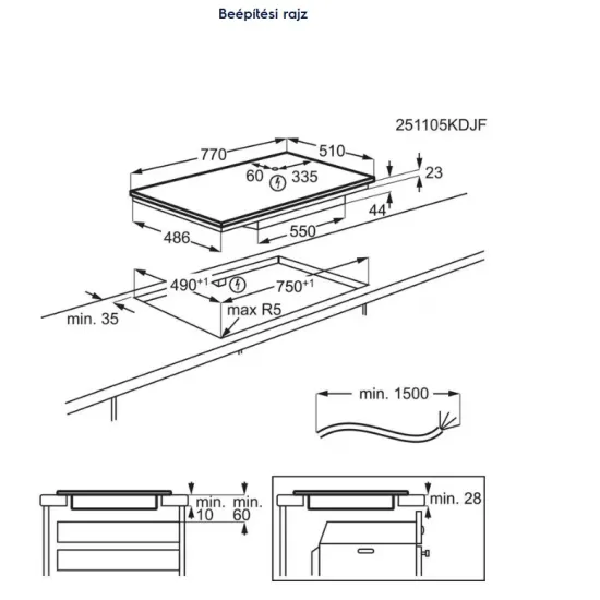 Electrolux EIS82453IT beépíthető indukciós kerámialap, Bridge összekapcsolható főzőzóna, 77x51x4.4 cm, matt fekete szín 