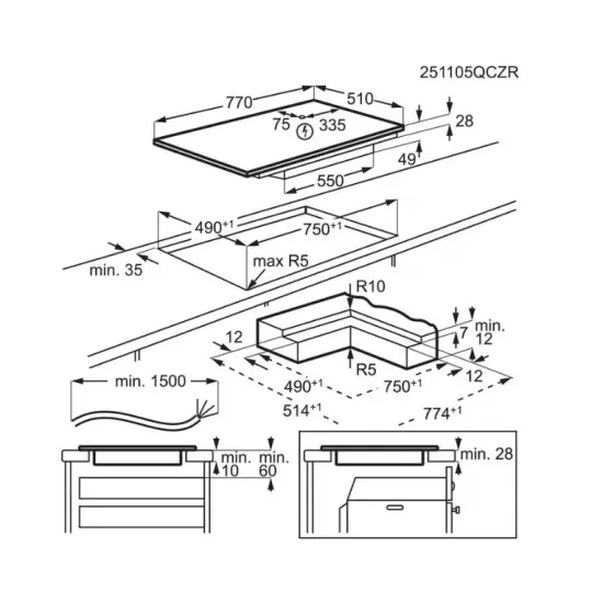 Electrolux EIS82453IT beépíthető indukciós kerámialap, Bridge összekapcsolható főzőzóna, 77x51x4.4 cm, matt fekete szín 
