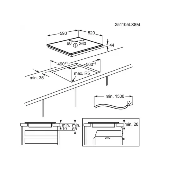 Electrolux EIV63443CT beépíthető indukciós kerámialap, Bridge összekapcsolható főzőzóna, 59x52x4.4 cm, matt fekete szín 