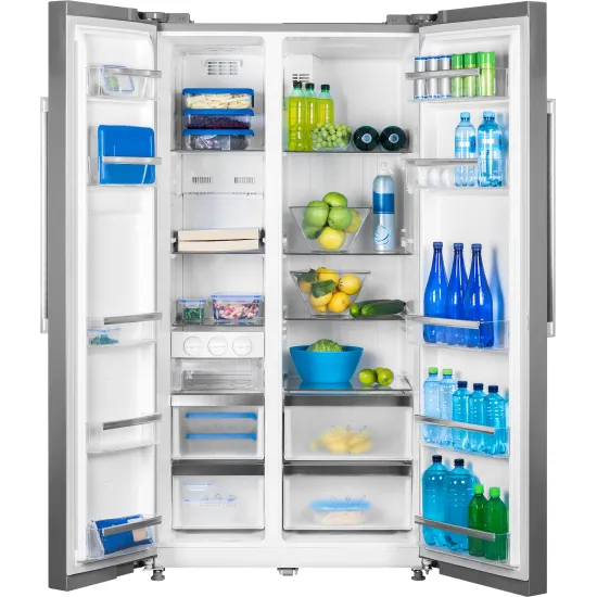 ECG ERS 21781 NIXE Total No Frost Side by side hűtőszekrény 335 l / 197 liter, INOX kivitel alumínium fogantyúkkal  89,7 x 76,1 x176,5 cm