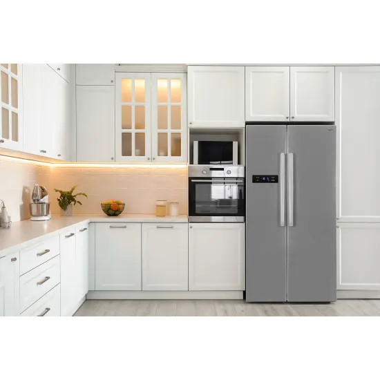 ECG ERS 21781 NIXE Total No Frost Side by side hűtőszekrény 335 l / 197 liter, INOX kivitel alumínium fogantyúkkal  89,7 x 76,1 x176,5 cm