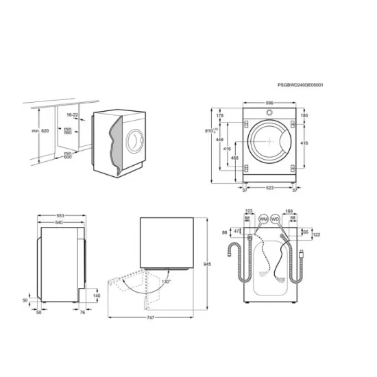 Electrolux EWN7F447WI beépíthető elöltöltős mosógép, gőz, 7 kg, inverter motor, 59.6x55.3x81.9 cm