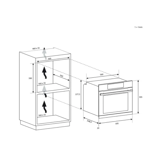 Candy F ACDI Z600 L beépíthető sütő, fekete szín, teleszkópos sűtősín, hőlégkeverés, 70 liter, gőztisztítás, A+ energiaosztály,  595X595X568mm