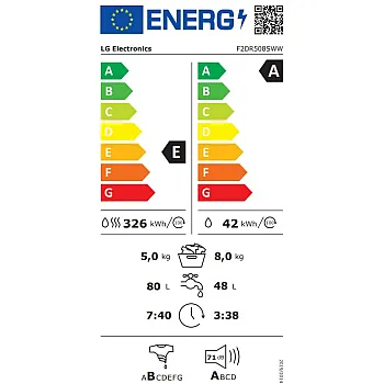 LG F2DR508SWW mosó-szárítógép, 8/5 kg, inverter motor, 60x47.5x85 cm