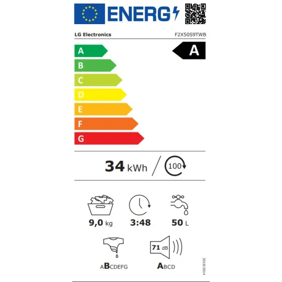 LG F2X50S9TWB elöltöltős mosógép, 9 kg, gőz, inverter motor, 60x48x85 cm
