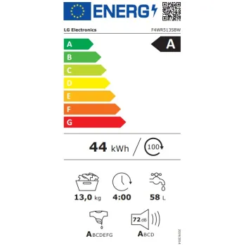 LG F4WR513SBW elöltöltős mosógép, 13 kg, gőz, inverter motor, gőz, 60x62x85 cm
