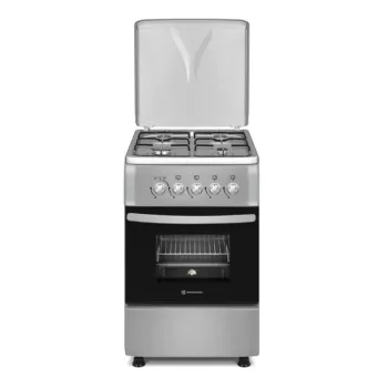 Novacook F5S40G1 INX LPG INOX gáztűzhely PB palackos felhasználásra gyártott, reduktorral tömlővel szerelt tűzhely, fémtető,  50x55x87 cm, 55 liter sütőtér