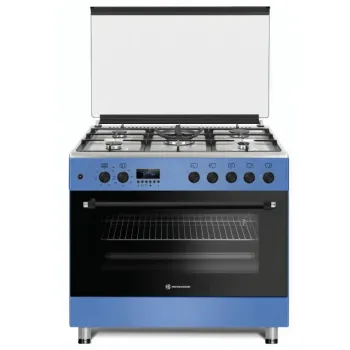 Novacook F9S50E6 kombinált tűzhely, 110L, 4 normál  + 1 wok égőfej, 90x60x87 cm, égszínkék szín