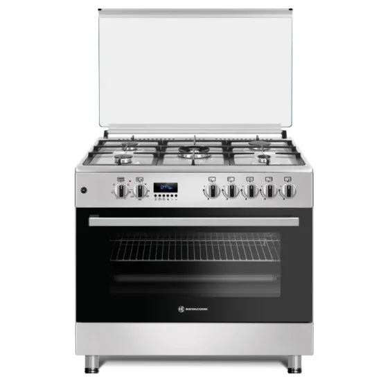 Novacook F9S50E6 HI 90 cm inox kombinált tűzhely 4 normál  + 1 WOK égőfej 90x60x87 cm