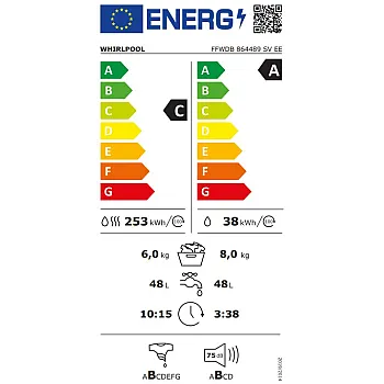 Whirlpool FFWDB 864489 SV EE mosó-szárítógép, 8/6 kg, inverter motor, 59.5x54x85 cm