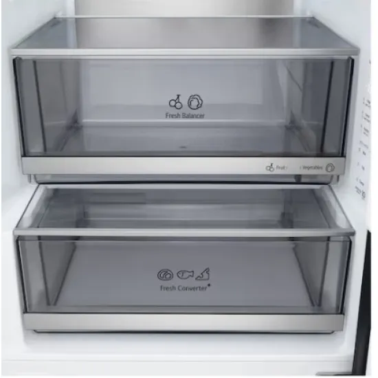 LG GBBS726CMB alulfagyasztós kombinált hűtőszekrény, Smart Inverter Kompresszor, Wifi, 262/113L, 59.7x67.4x203 cm, ragyogó metál szín 