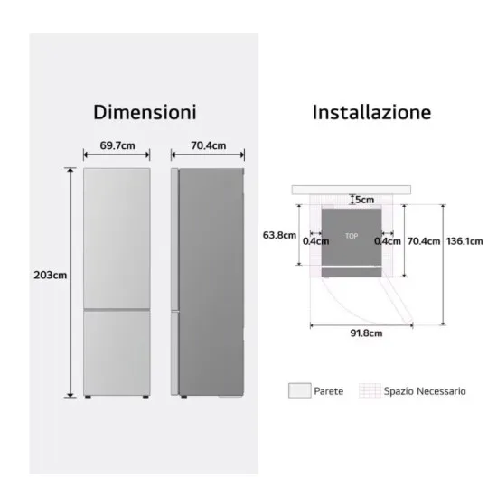 LG GBBW322CPY Total No Frost alulfagyasztós kombinált hűtőszekrény, 326/139L, Wifi, Smart Inverter Kompresszor, 69.7x70.4x203 cm, prime silver szín 