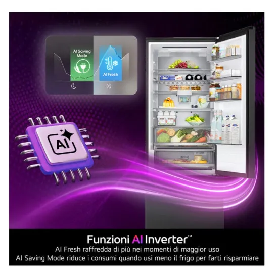 LG GBBW322CPY Total No Frost alulfagyasztós kombinált hűtőszekrény, 326/139L, Wifi, Smart Inverter Kompresszor, 69.7x70.4x203 cm, prime silver szín 