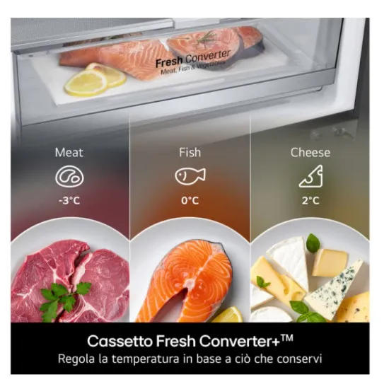 LG GBBW322CPY Total No Frost alulfagyasztós kombinált hűtőszekrény, 326/139L, Wifi, Smart Inverter Kompresszor, 69.7x70.4x203 cm, prime silver szín 