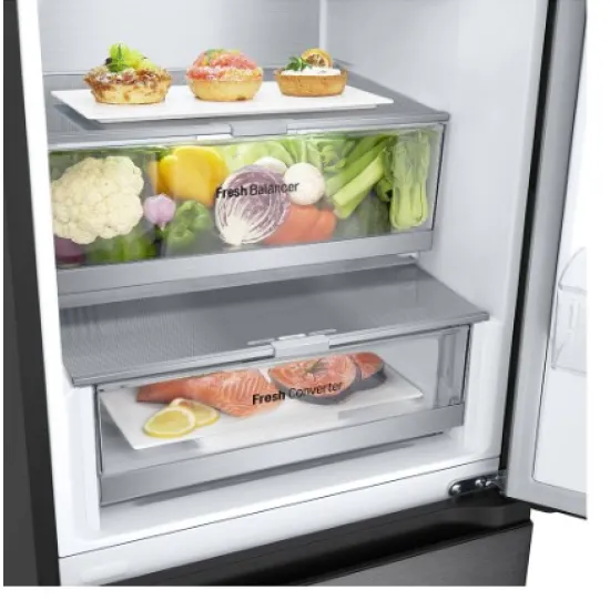 LG GBV7280DEV alulfagyasztós kombinált hűtőszekrény, Smart Inverter Kompresszor, 277/110L, 59.5x68.2x203 cm, fémes fekete szín