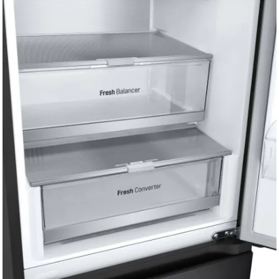 LG GBV7280DEV alulfagyasztós kombinált hűtőszekrény, Smart Inverter Kompresszor, 277/110L, 59.5x68.2x203 cm, fémes fekete szín