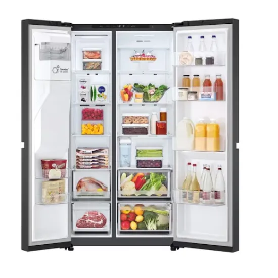 LG GSLC41EPPE side by side hűtőszekrény, 420/221L, Smart Inverter Kompresszor, 91.3x73.5x179 cm, matt éjfekete szín