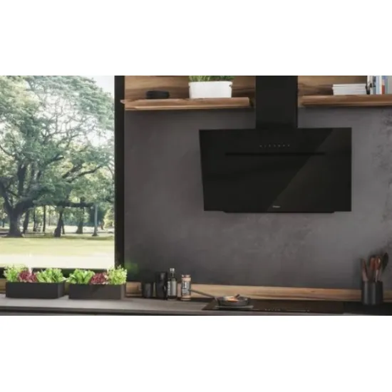Haier HADG9CBS6BVOC beépíthető falra szerelhető döntött kürtös konyhai elszívó, 89.8x35.6x60 cm, fekete szín 