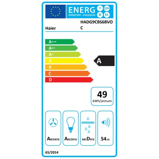 Haier HADG9CBS6BVOC beépíthető falra szerelhető döntött kürtös konyhai elszívó, 89.8x35.6x60 cm, fekete szín 