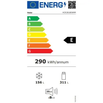 Haier HCR3818ENMM No Frost side by side hűtőszekrény francia ajtós kialakítással, 311/156L, inverter kompresszor, 83.3x65x181.5 cm, New Platinum inox szín 